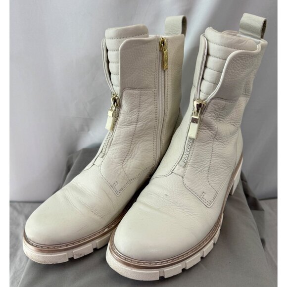 Ara Cream Leather Ankle Boots With Dual Zippers & Pull Tabs High Soft Size 5.5
